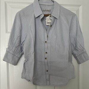 Free People Blue Striped Button Down Shirt